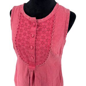 Banana Republic Linen Prairie Dress Womens Size 6 Embroidered Bib Pibk Button Up